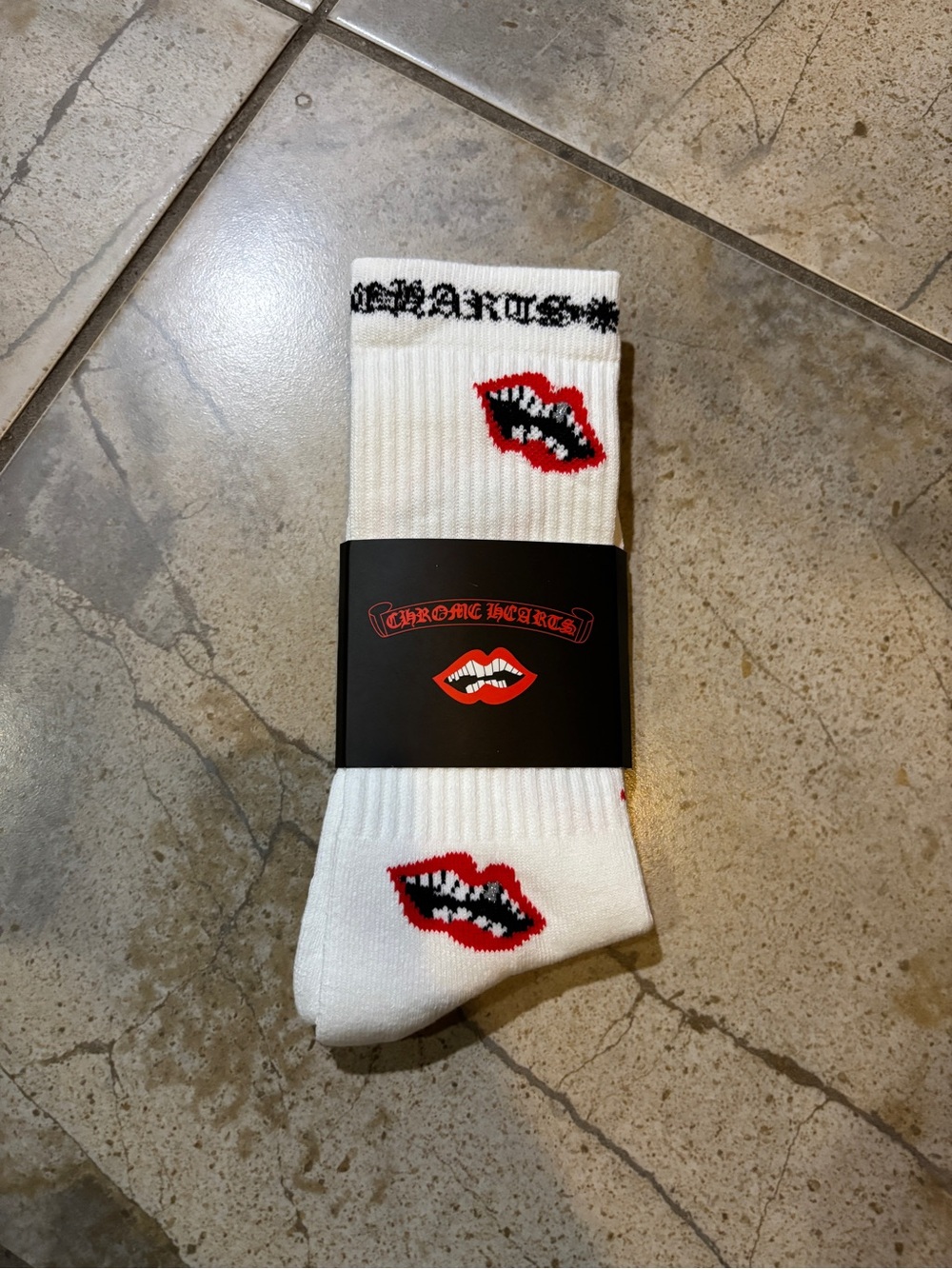 Chrome Hearts White Socks with Red Lip Motif